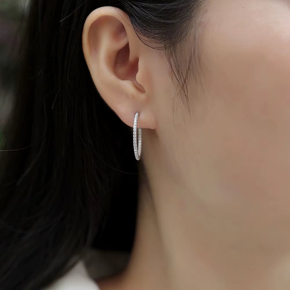 1.5Mm D Color Moissanite Hoop Earrings for Women Wedding Party Jewelry with GRA Certified S925 Sterling Silver Earring