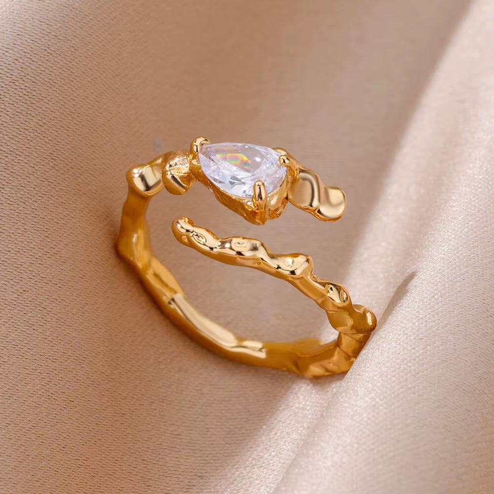 Zircon Heart Rings for Women Stainless Steel Gold Color Open Ring 2024 Trend Design Female Couple Wedding Waterproof Jewerly