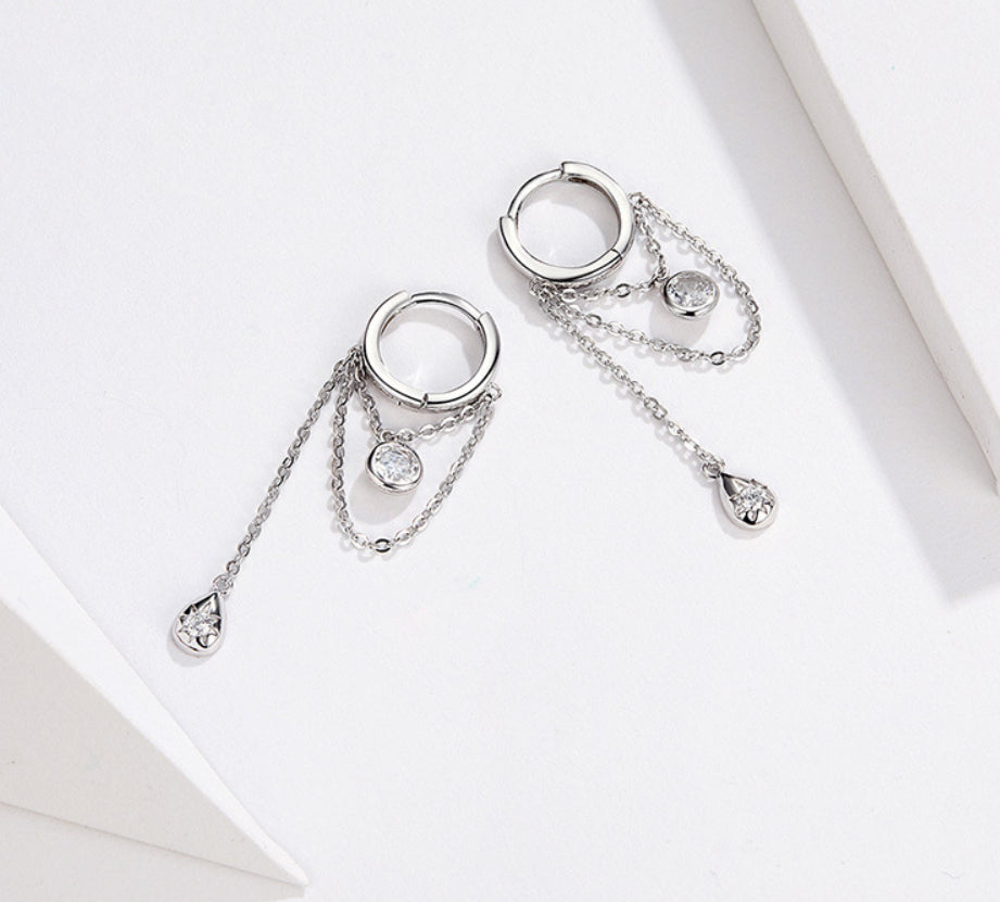 Rebellious Personality Long S925 Sterling Silver Earrings Women Plated Platinum Anti-Allergic Silver Earrings