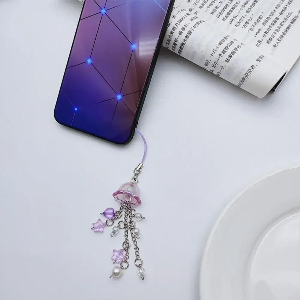 Pink Cell Phone Rope Chain Jewelry Accessories Anime Pendant Y2K Beaded Beads Chain DIY Cat Key Chain Phone Charm Key Chain