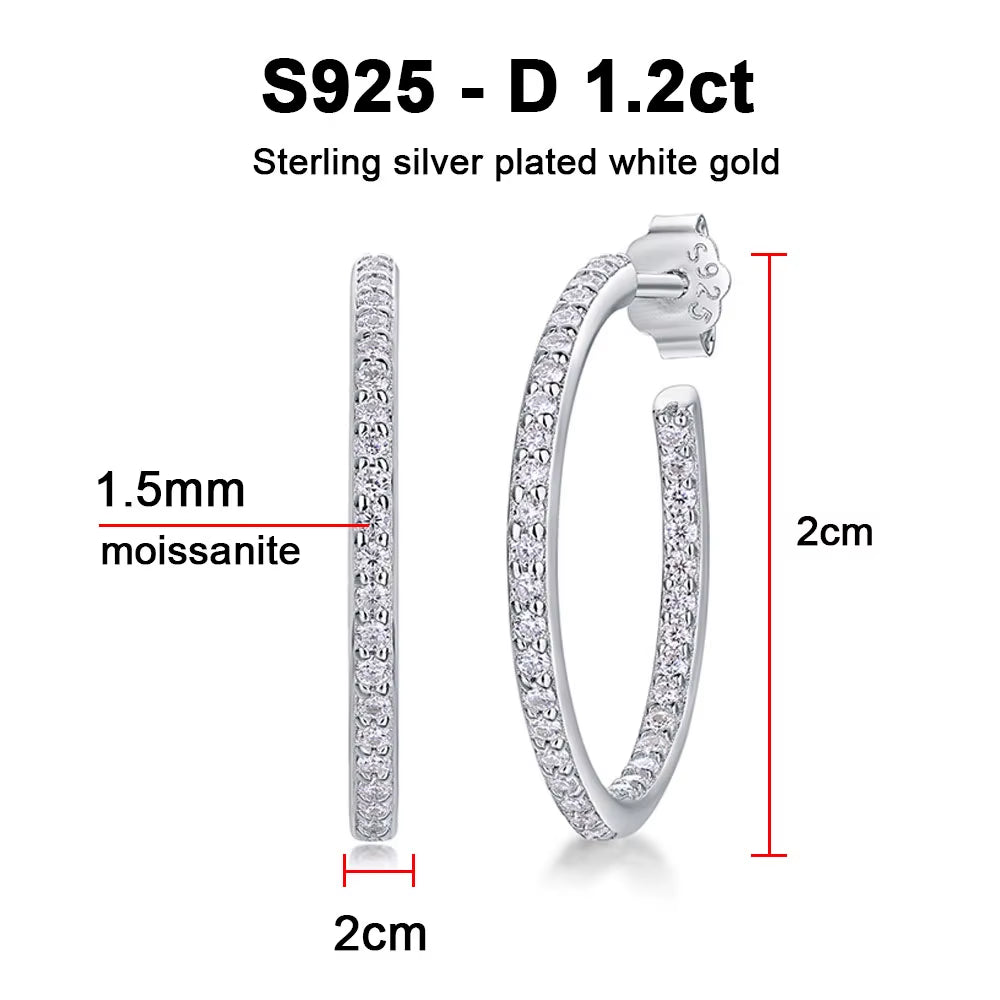 1.5Mm D Color Moissanite Hoop Earrings for Women Wedding Party Jewelry with GRA Certified S925 Sterling Silver Earring