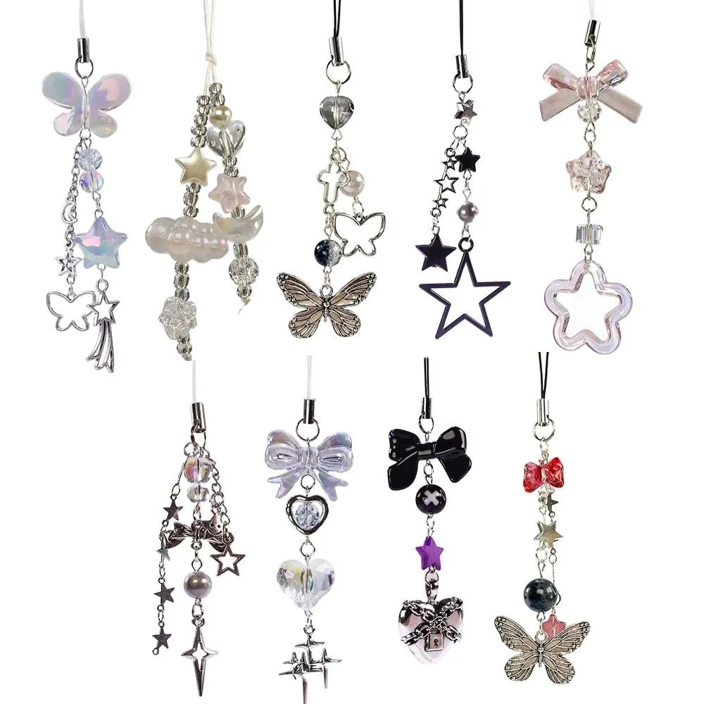 Pink Cell Phone Rope Chain Jewelry Accessories Anime Pendant Y2K Beaded Beads Chain DIY Cat Key Chain Phone Charm Key Chain