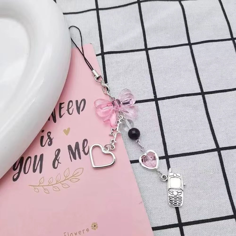 Pink Cell Phone Rope Chain Jewelry Accessories Anime Pendant Y2K Beaded Beads Chain DIY Cat Key Chain Phone Charm Key Chain