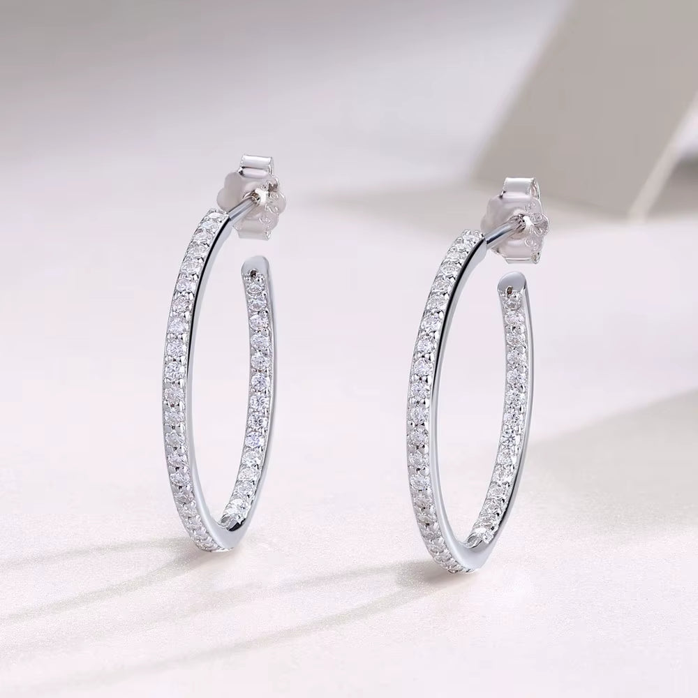1.5Mm D Color Moissanite Hoop Earrings for Women Wedding Party Jewelry with GRA Certified S925 Sterling Silver Earring