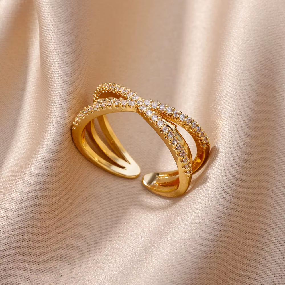Zircon Heart Rings for Women Stainless Steel Gold Color Open Ring 2024 Trend Design Female Couple Wedding Waterproof Jewerly
