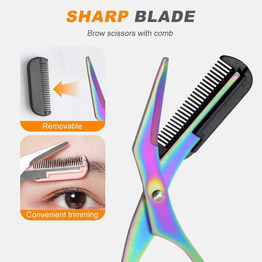 Eyebrow Trimmer Scissor, 2024 New Stainless Steel Eyebrow Scissors with Comb, Non-Slip Facial Hair Removal Trimmer, Portable Professional Eyebrow Trimming Scissors for Men Women, Mint Green