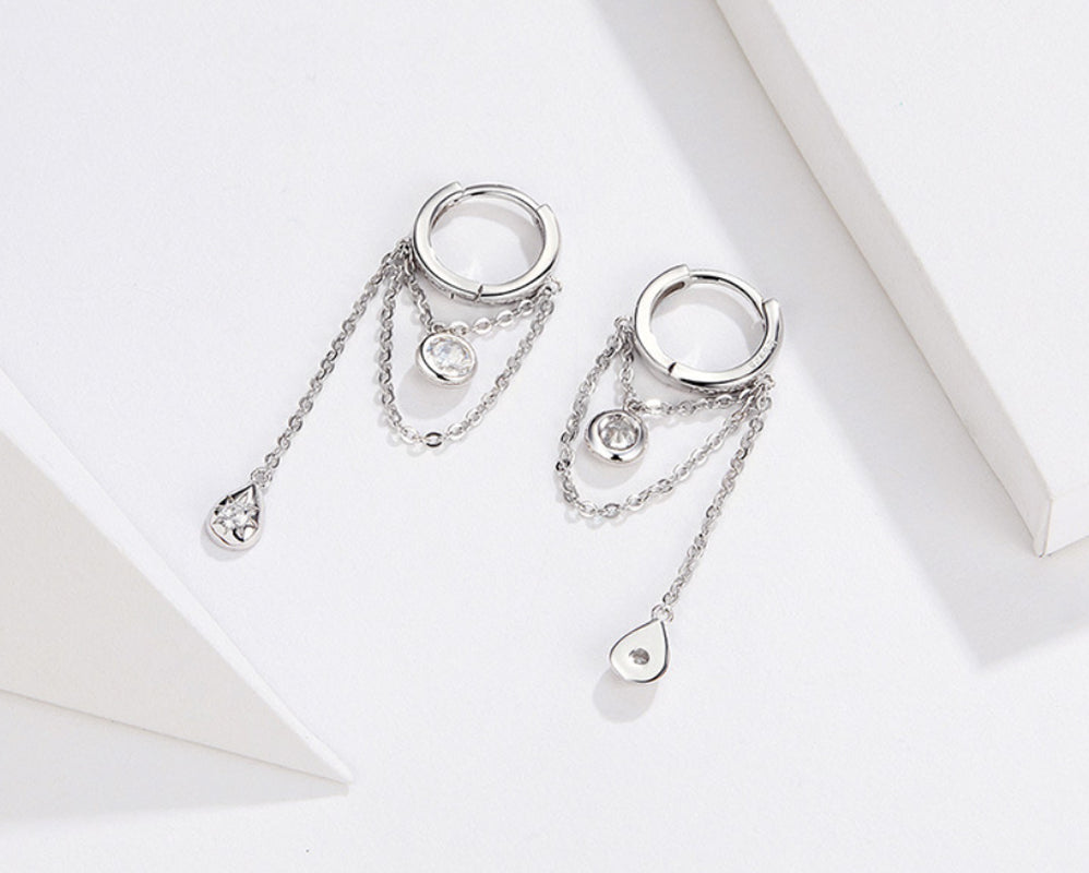 Rebellious Personality Long S925 Sterling Silver Earrings Women Plated Platinum Anti-Allergic Silver Earrings