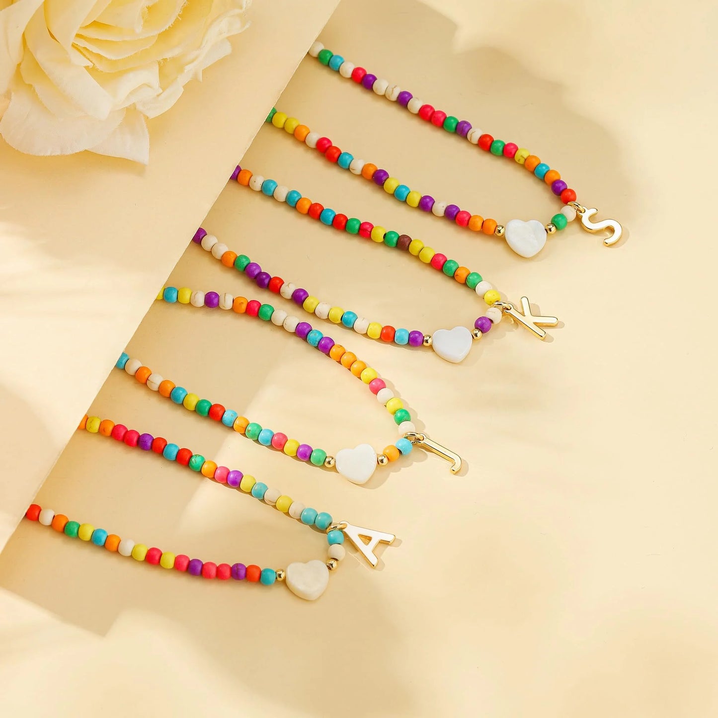 Gold Initial Beaded Choker Necklace, Turquoise Beads 14+2 in Adjustable Chain (Women'S)