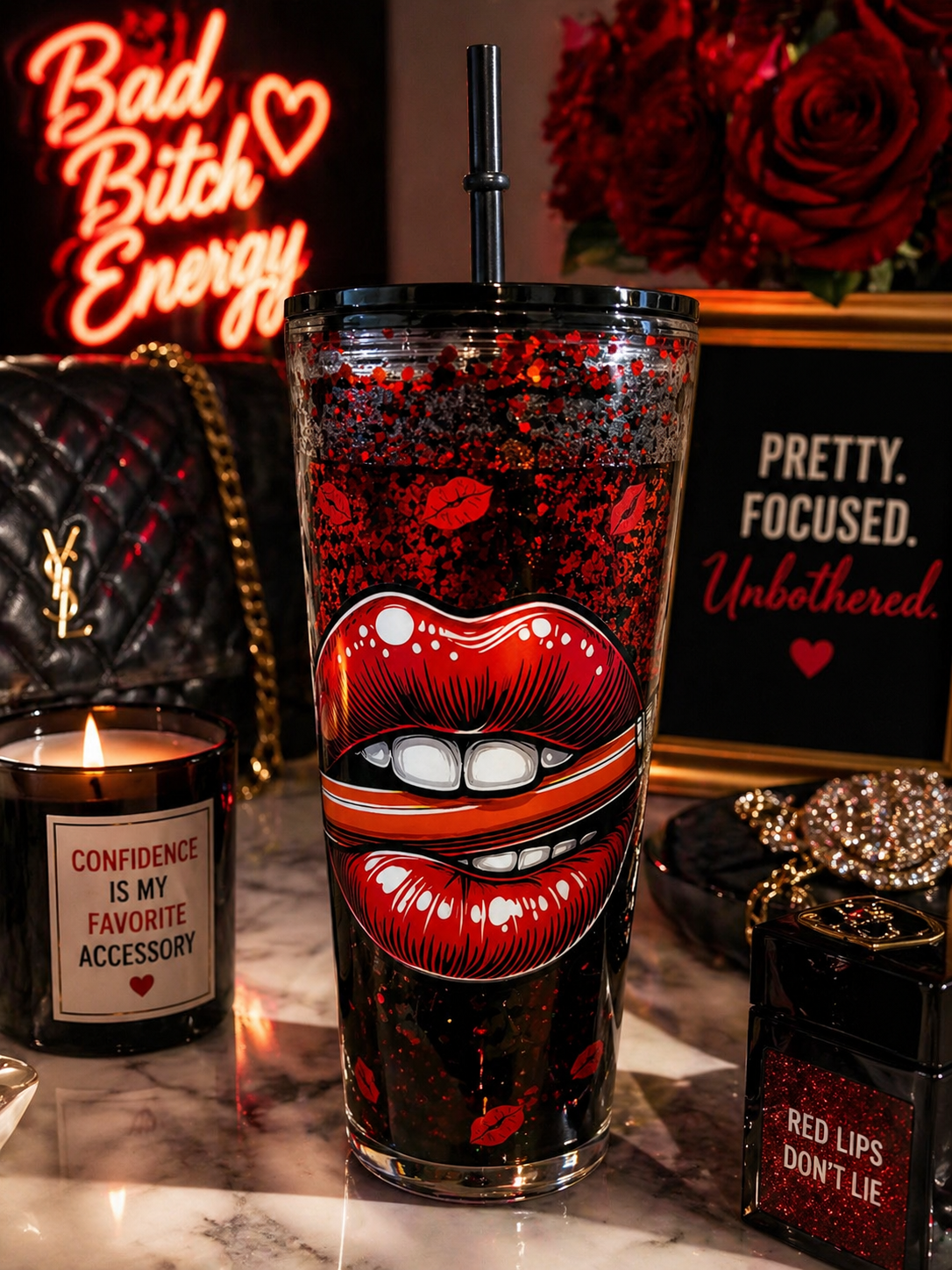 Red Lips Black & Red 24oz Dual Lava Tumbler