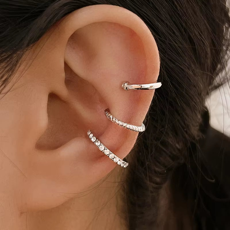 3PCS Fashion Delicate Zircon Cute Ear Clips Crystal Ear Cuff No Piercing Earrings Fake Cartilage Ear Clip for Women Jewelry