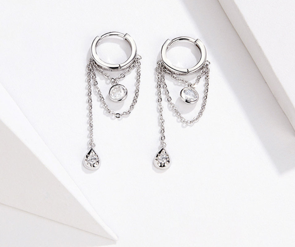 Rebellious Personality Long S925 Sterling Silver Earrings Women Plated Platinum Anti-Allergic Silver Earrings