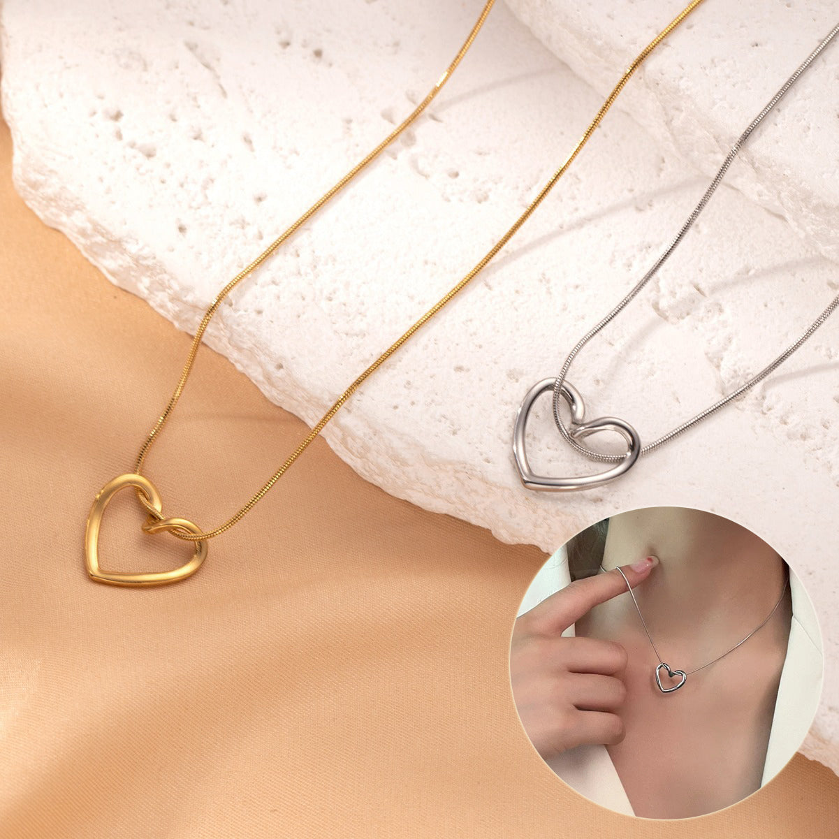 Fashion Jewelry Tainless Steel Twist Hollow Heart Pendant Necklace for Women Spicy Girls Simple Clavicle Chain Jewelry Gift