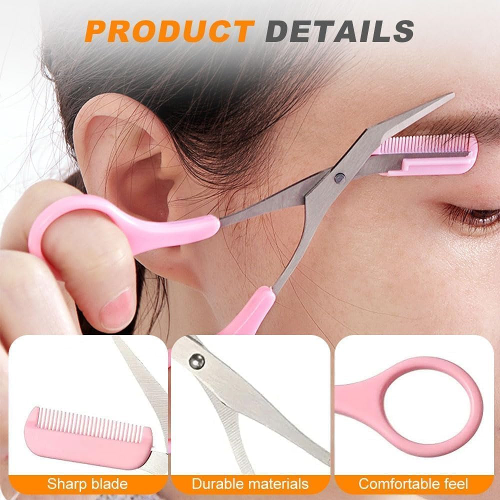Eyebrow Trimmer Scissor, 2024 New Stainless Steel Eyebrow Scissors with Comb, Non-Slip Facial Hair Removal Trimmer, Portable Professional Eyebrow Trimming Scissors for Men Women, Mint Green
