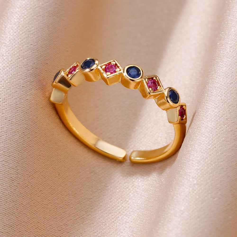 Zircon Heart Rings for Women Stainless Steel Gold Color Open Ring 2024 Trend Design Female Couple Wedding Waterproof Jewerly