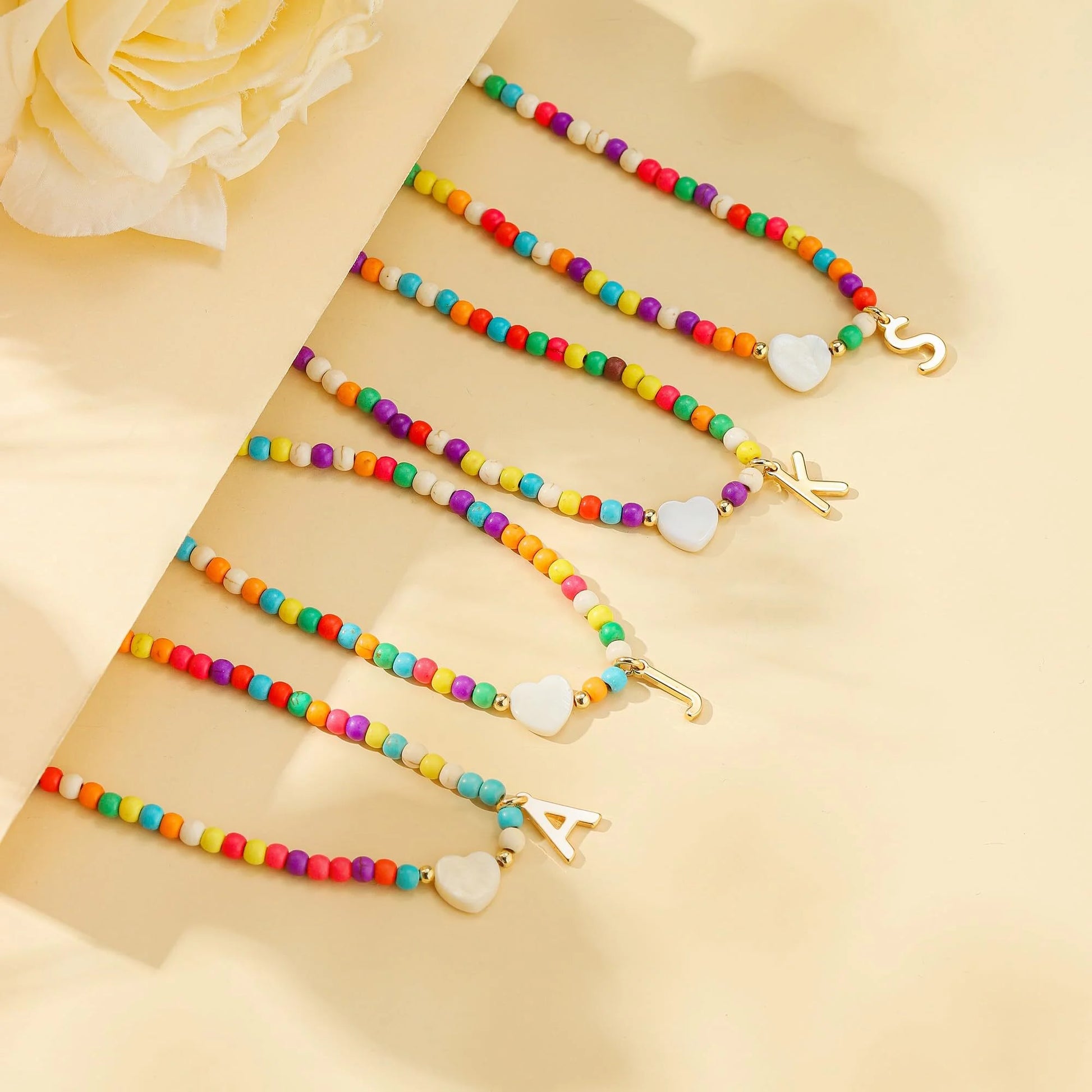 Gold Initial Beaded Choker Necklace, Turquoise Beads 14+2 in Adjustable Chain (Women'S)