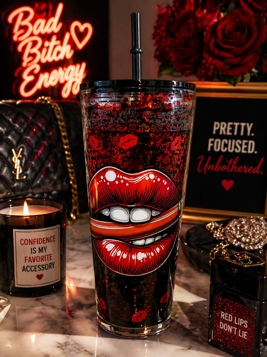 Red Lips Black & Red 24oz Dual Lava Tumbler