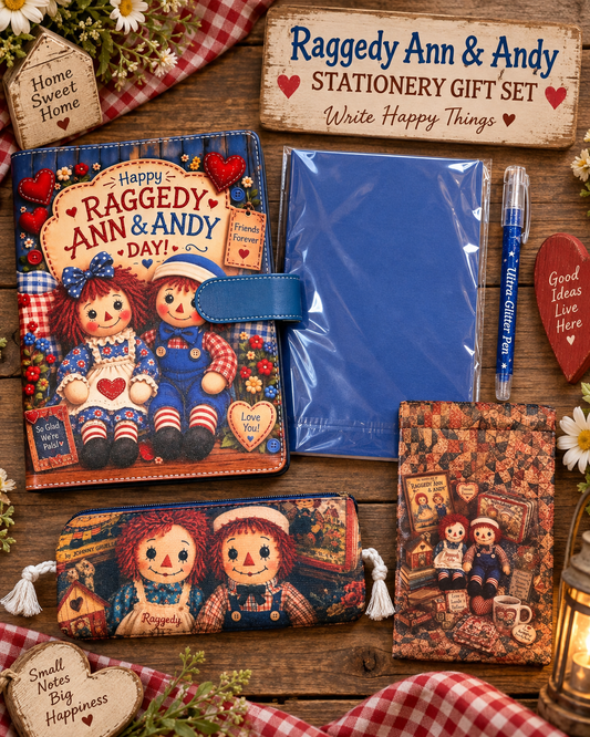 Raggedy Ann & Andy A5 Journal Gift Set | Journal, Refill Paper, Pen, Pencil Bag & Matching Pouch
