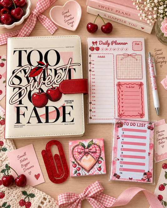 Too Sweet to Fade A5 Journal Gift Set | Planner Paper, Pen, Sticky Notes, Memo Pad & Designer Paperclip