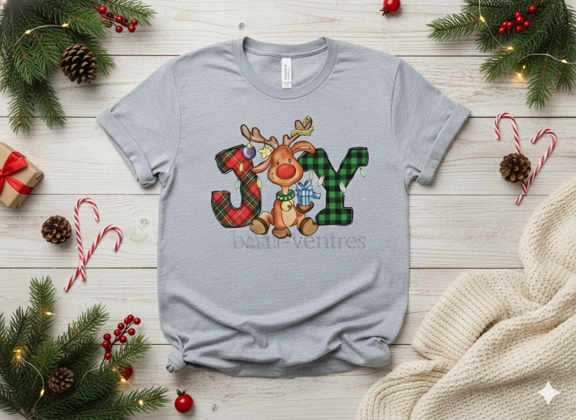 JOY Plaid Reindeer – Christmas T-Shirt, Hoodie & Sweatshirt
