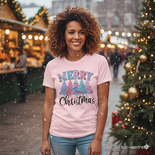 Merry Christmas Pastel Trees – Holiday Hoodie, Sweatshirt & Tee