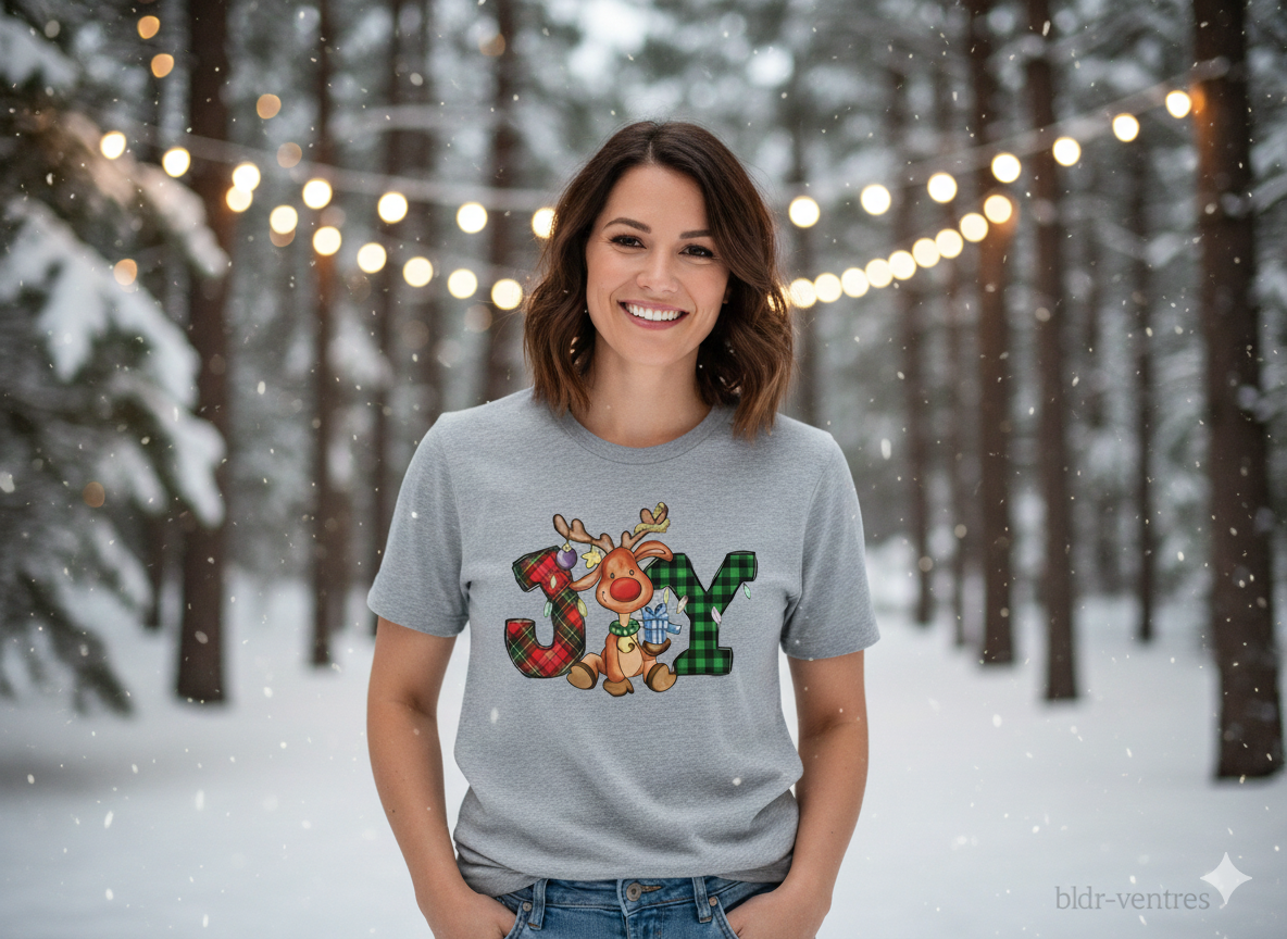 JOY Plaid Reindeer – Christmas T-Shirt, Hoodie & Sweatshirt