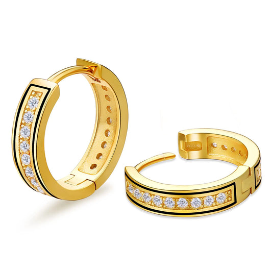 14 Gold Plated Round Hoop Iced Out Men Women Fine Jewelry Gift 925 Sterling Silver Zirconia 5A CZ Diamond 15mm Huggie Earrings