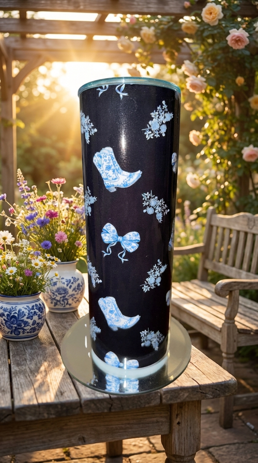 BLACK & BLUE BOWS & BOOTS-20oz Stainless Steel Designer Tumbler