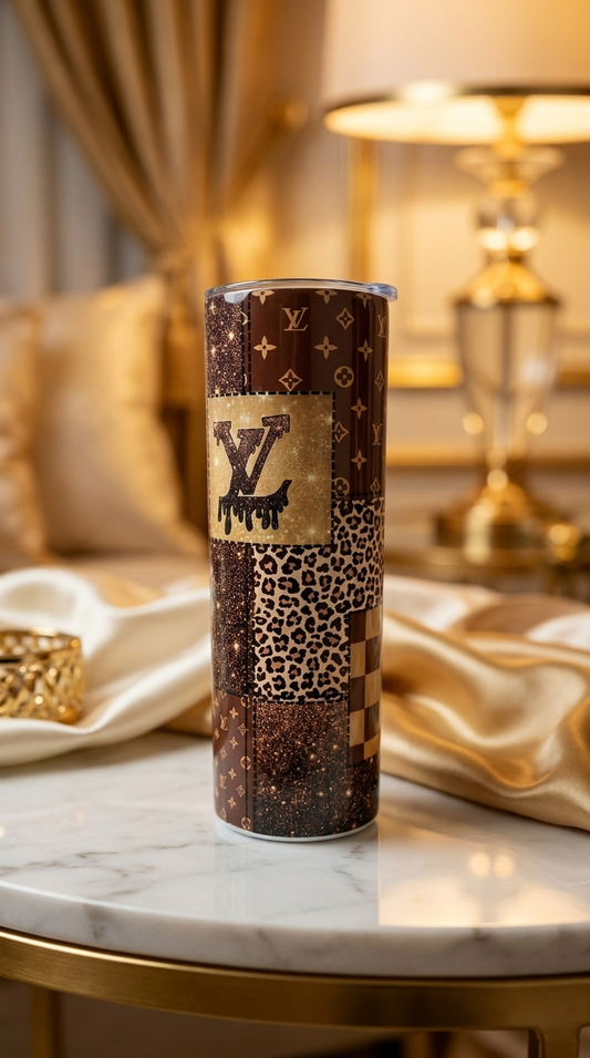 LV BROWN MULTI PRINT-20oz Stainless Steel Designer Tumbler